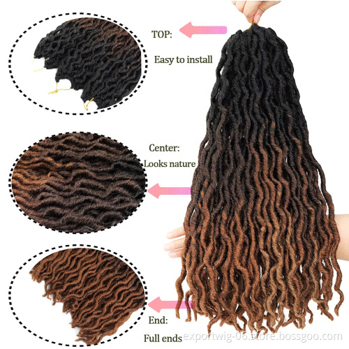 18" 100g Crochet Faux Locs Hair Ombre Wavy Curly Goddess Locs Extension Crochet Braid Soft Synthetic Brown Hair Gypsy Locs
